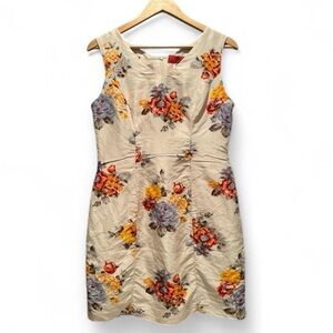 Flora Kung Paris Sleeveless Off White Floral 100% Silk‎ Dress Size 8